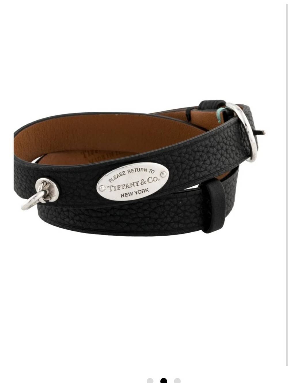 Tiffany & Co. Black Leather Double Wrap Bracelet with Silver Plate